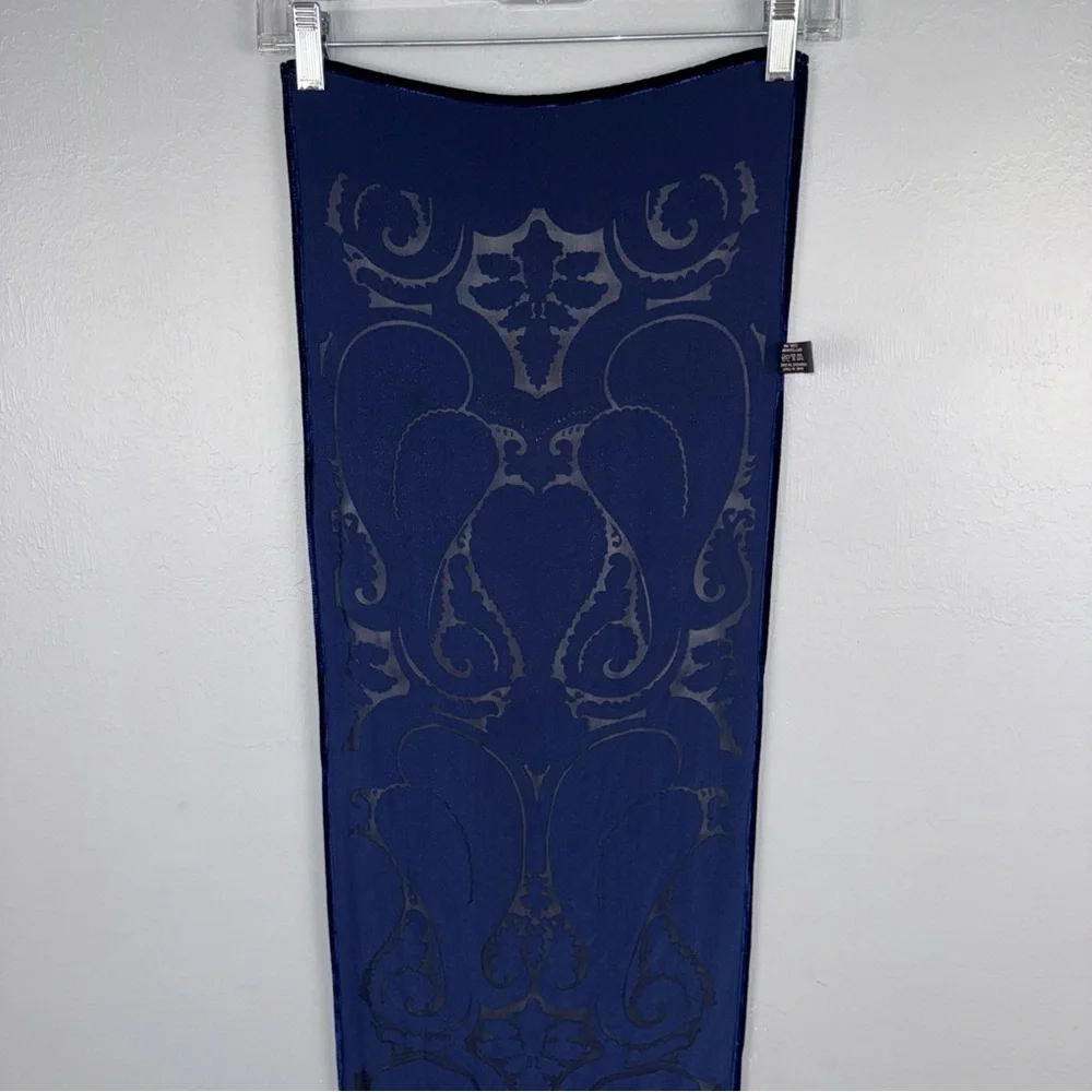 Women's Vintage‎ Velvet Abstract Burnout Blue Paisley Silk-Blend Scarf *READ